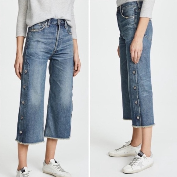 Citizens Of Humanity Denim - NWT COH Button Emma High Rise Wide Leg Crop Raw Hem Jeans in Gemini Sz 28